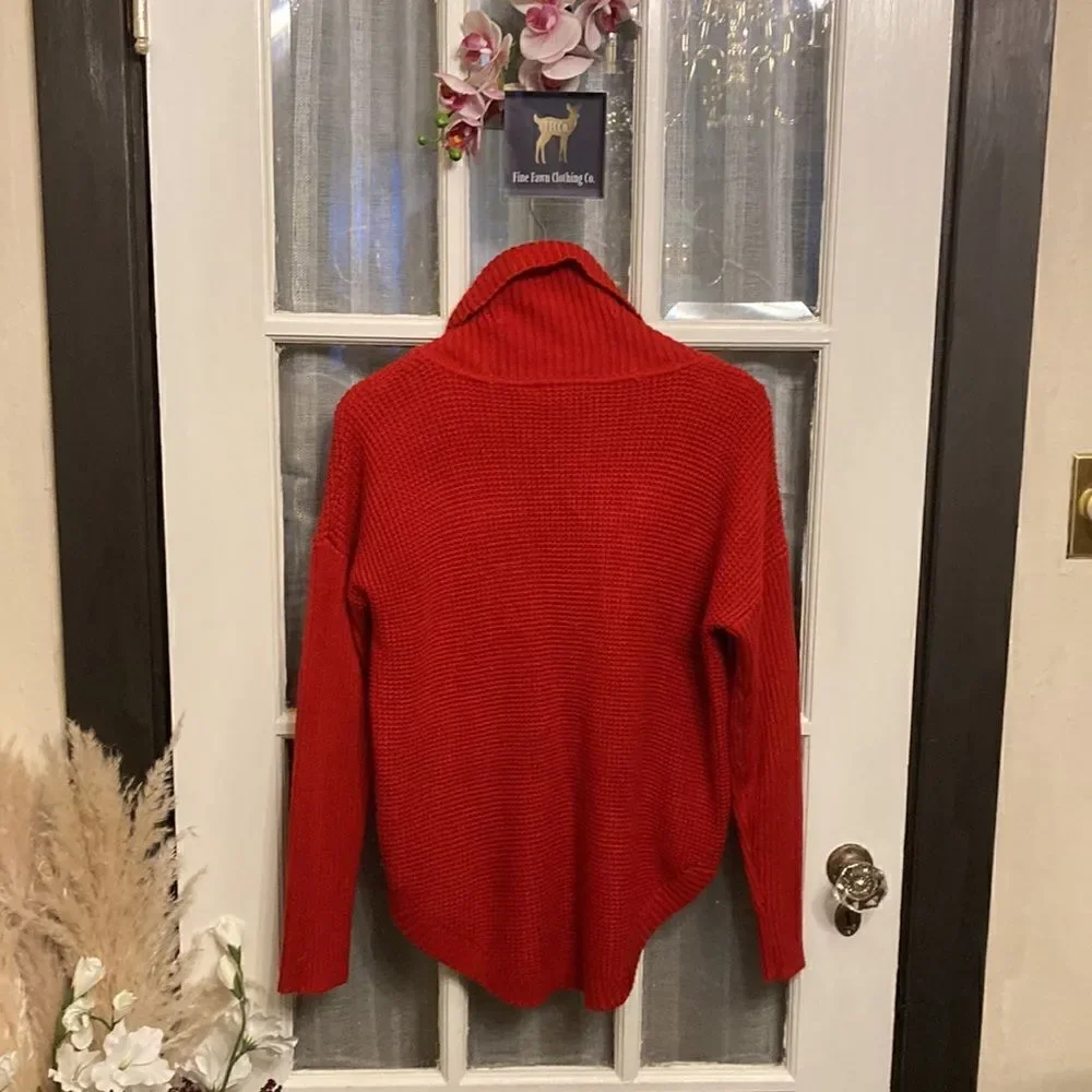 Red Waffle Knit Calvin Klein Cowlneck Sweater